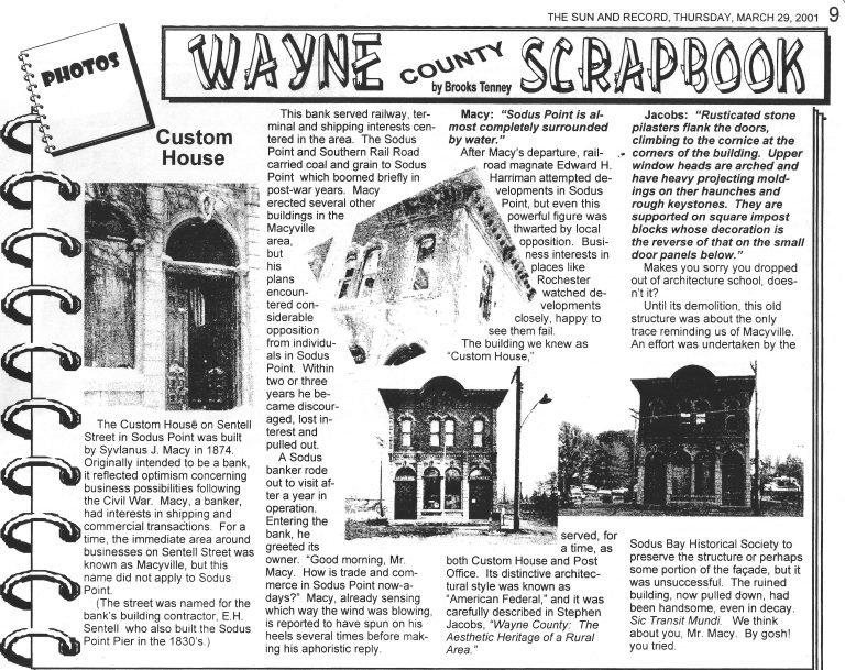 'Wayne County Scrapbook' newspaper feature on the Custom House, with photos of the ornate brick building