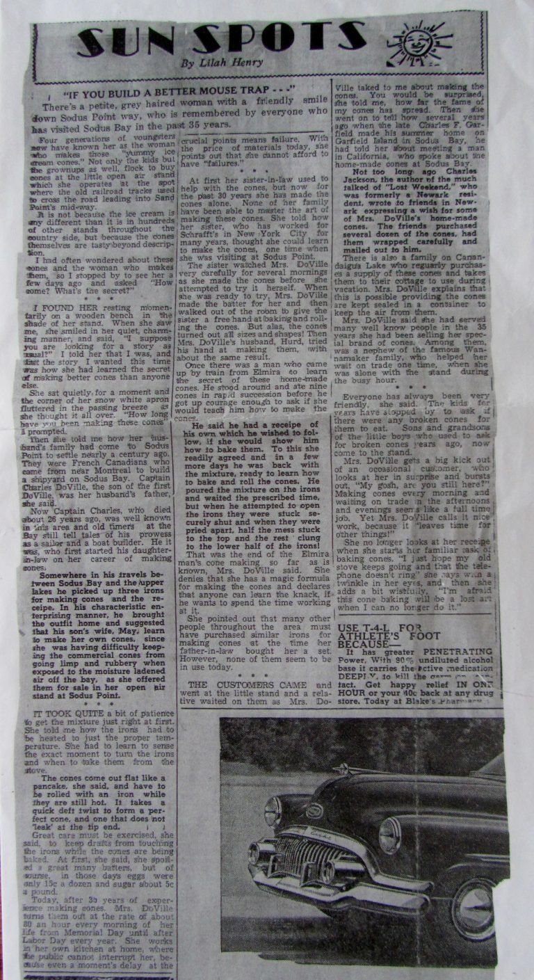 Newspaper column 'Sun Spots' with an item headed 'If You Build a Better Mouse Trap' and a car photo